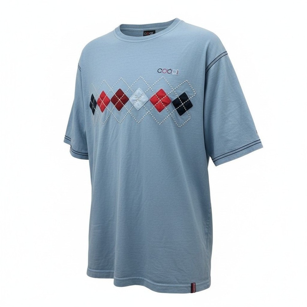 COOGI Argyle Embroidered Beaded T Shirt XL Light Blue Streetwear Tee
